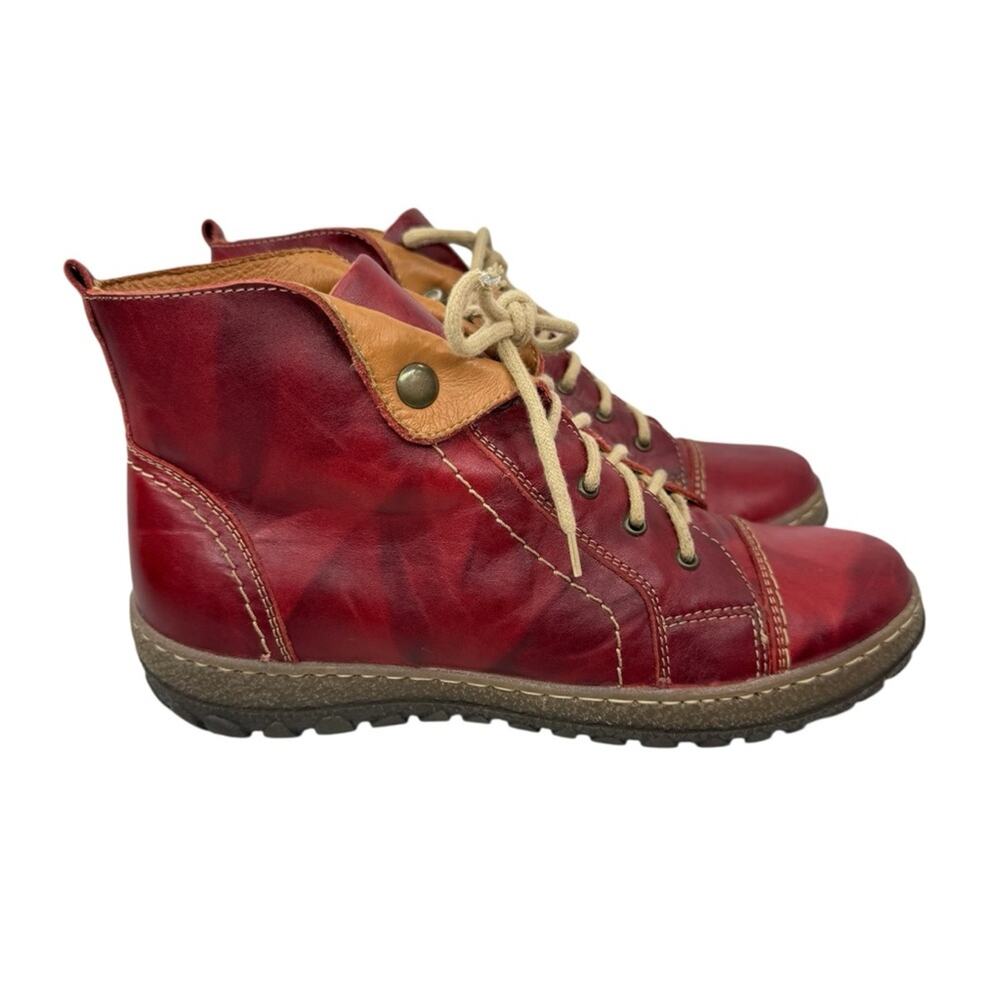 V ITALIA Kiki Boots Women’s Sz 39/8.5 Red Leather Lace Up Hiking Outdoor Bootie